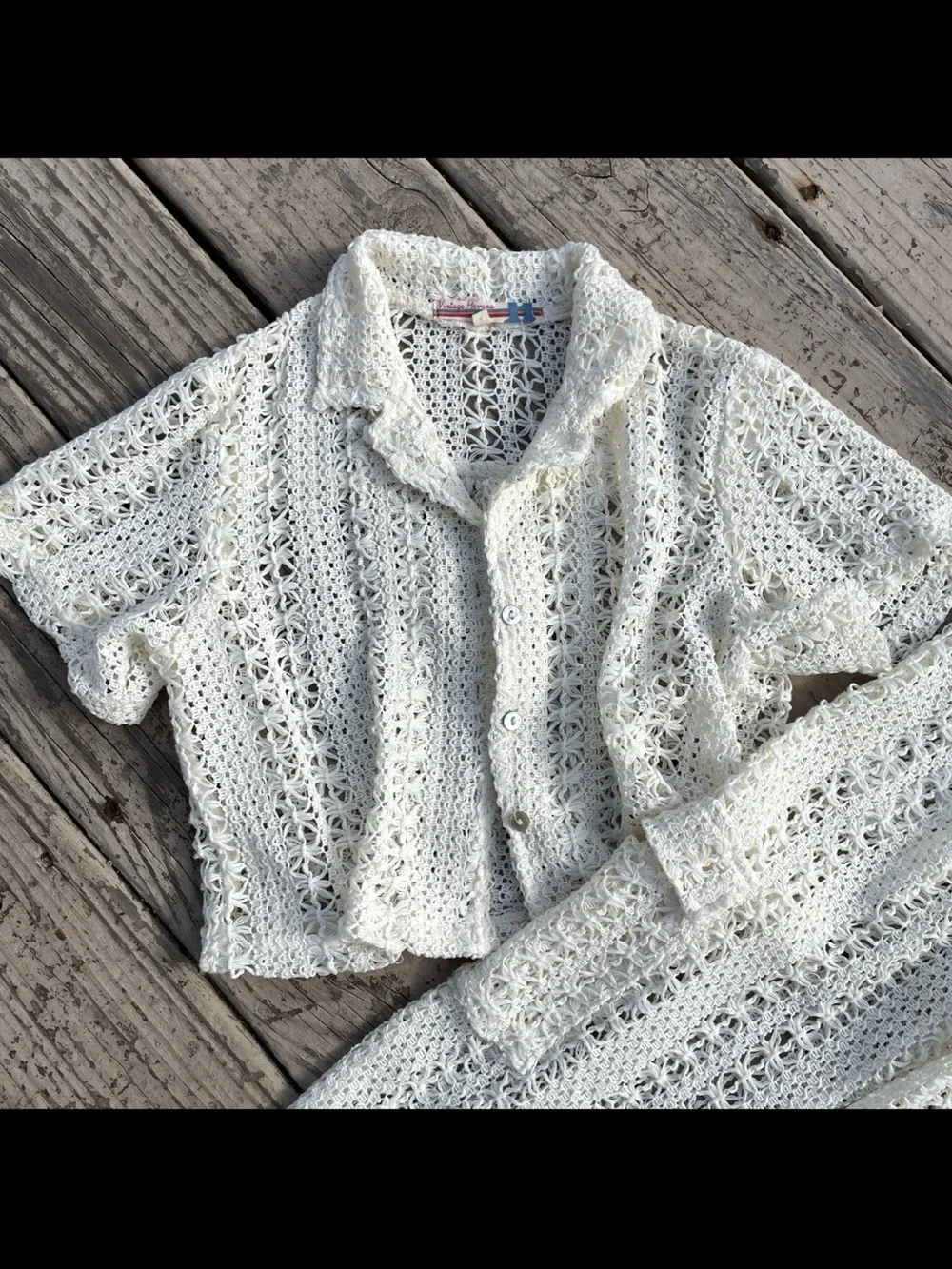 Vintage Havana Kids Off/White Crochet Wide-Leg Matching Set